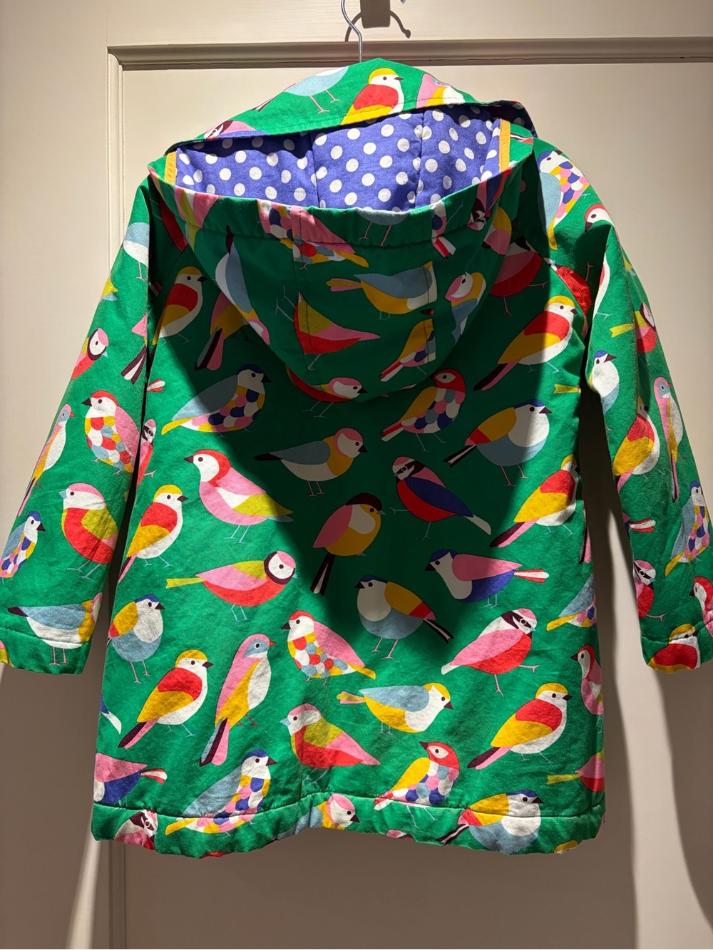 Mini Boden Green Hooded Jacket with Colorful Bird Print - Picture 3 of 5